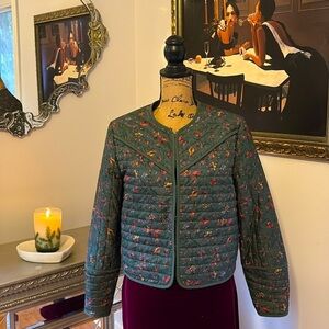 Hill House Home Amari chevron bottle green quilted floral jacket XS 2 4 sold out